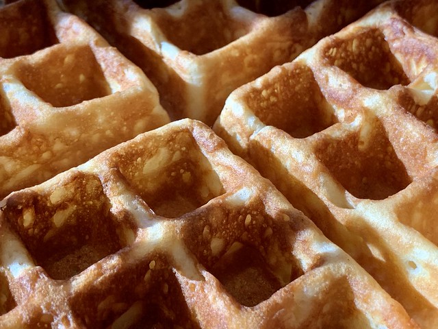 close-up picture of a waffle in sunlight
